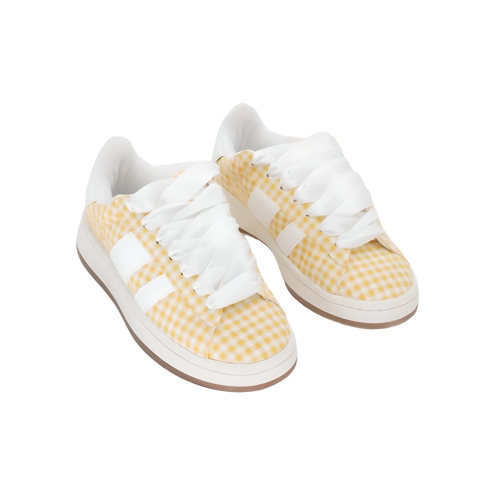 Madden Girl Nollie Lace-Up Skate Sneakers Yellow White Gingham Size 6M